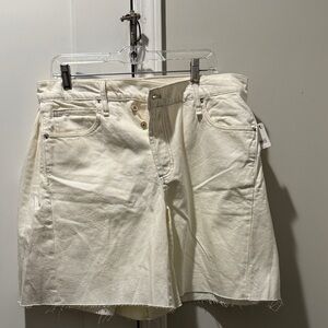 We The Free Boomerang Cream High-Rise Long Denim Shorts